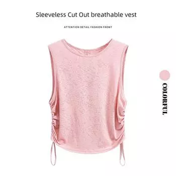 Sleeveless Running Exercise Vest Women s Summer Thin Hollow Design Breathable Quick-Drying Top Pilates Training Yoga Clothes Pink vest XL