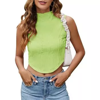 Безрукавка Текстурированная майка Повседневная летняя трикотажная круглая горловина Slim Fit Открытый пупок S чёрный