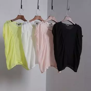 Sleeveless Top Versatile Transparent Collar Vest Chiffon Shirt Pink L