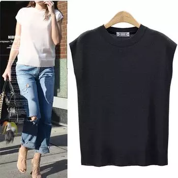 Sleeveless Tops Women s Fashion 2025 New Arrival Summer Ice Silk Sweater Pullover Thin Half Turtleneck Vest Bottoming Shirt Black XL [Suggested 57.50 kg-65.00 kg]]