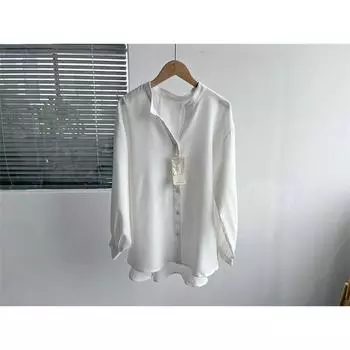 Слегка Дефект Чистый Цвет Рубашка с Длинными Рукавами Рабочая Одежда Базовая Рубашка Минималистичная Мода V-образный Вырез Топы Стильный Все-Сочетающийся Лацкан Y3 White L