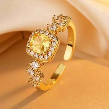 Слегка инкрустированный циркон, полный бриллиантов, элегантное роскошное открытие, легкий роскошный темперамент, универсальное, чувственное, элегантное, сладкое кольцо в виде кубика сахара Opening adjustable золотой