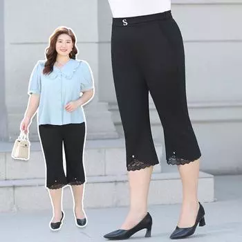 Слегка расклешенные брюки. Тонкие кружевные брюки с разрезами и расклешенными штанинами для весны и лета. XL чёрный