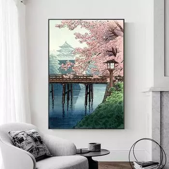 Слегка туманная весенняя картина с вишнями, японская винтажная настенная живопись, холст с принтом, постер для гостиной, домашний декор, Cuadros 21x30cm No Framed