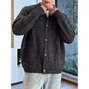 Слегка зрелый корейский стиль черный отложной воротник вязаный кардиган пальто мужская осенняя одежда высококачественный повседневный свитер M серый