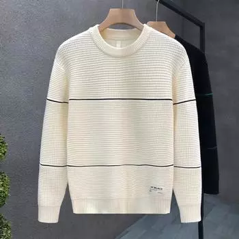 Слегка зрелый толстый фактурный свитер с круглым вырезом, мужской облегающий свитер с длинным рукавом, тяжелая модная корейская рубашка-рубашка M белый