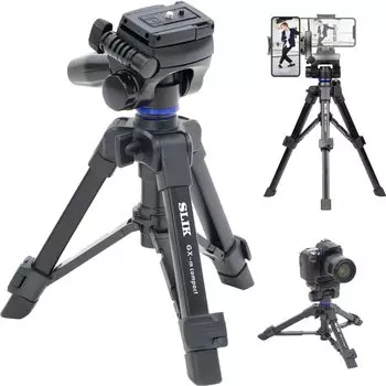 Slick smartphone compatible mini tripod compact with smartphone quick shoe load capacity kg 217306 GX-m built-in holder, 3-way head, type, 1.5 чёрный