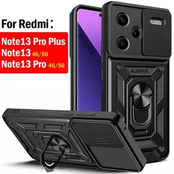 Slide Camera Funda для Redmi Note 13 Pro Plus Чехол для Xiaomi Redmi Note 13 Pro Capa Вращающееся кольцо-подставка Ударопрочный чехол Redmi Note13 4G чёрный