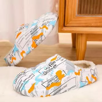 Шлепанцы зимние домашние хлопковые туфли домашние толстые дизайнерские принтованные мужские тапочки женские шлепанцы парные сандалии на платформе 36