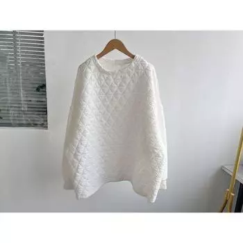 Slight Flaw Autumn and Winter Solid Rhombus Hoodie Loose Idle Style Slimming Top Casual All-matching Fashion round Neck Y2 White M