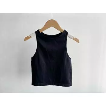 Slight Flaw Korean Style Summer Solid High Elastic Vest Top Sleeveless Sports Inner wear Fashion Slimming Chest Emphasizing Slim fit Y8 Black P