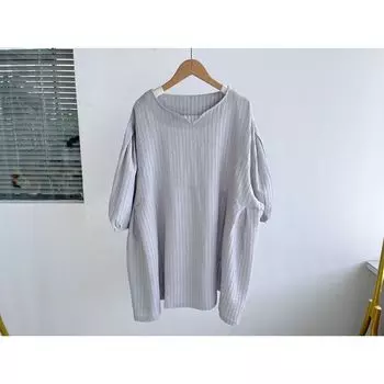 Slight Flaw Solid Sunken Stripe Short sleeve T-shirt Summer New Loose Comfortable and Versatile Slimming V-neck Bottoming Shirt Top Yhs2 Gray M