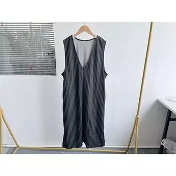 Slight Flaw Spring and Autumn New V-neck Fashion Casual Long dress Sleeveless Dress Simple and Stylish Profile Vest Skirt Women C7 Section 1 Black M
