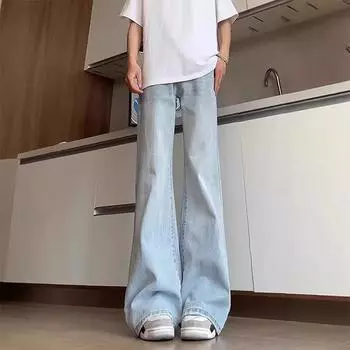 Slightly Flared Jeans Men s Summer New Drooping Scimitar Wide-leg Loose Flared Trousers S