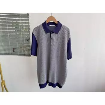 Slightly Flaw Men s Houndstooth Polo Shirt Short-Sleeved Lapel T-shirt Summer Patchwork Loose Plaid Casual All-Matching Tops H1 Zhang Qing S