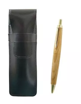Slim Black Leather Pen Case with Maple Wood Barrel Retro Ballpoint Pen Set 2-Pack (ASB-HS47S-2)