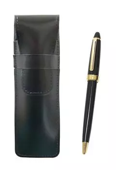 Slim Black Leather Pen Case with Neo Ballpoint Pen Set 2-Pack D-600 (Black) ASB-600B-B-2