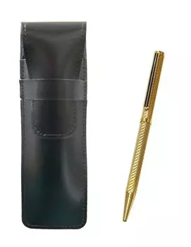 slim black leather pencil case with a brass hexagon rotating gold ballpoint pen set Two-pack (T23-ASB-6KSBP-K-2) золотой