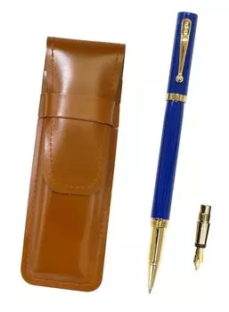 Slim Brown Leather Pen Case for Exchange BP ZX Fountain Pen Ink with Blue Set (Individual Container) (T23-ASC-ZX-L) синий