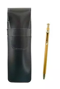 Slim Cowhide Leather Pen Case with Slim 60 Gold Ballpoint Pen Set 2-Pack (Black) (ASB-SV60KBP-2)