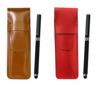 Slim cowhide pen case red brown set smartphone touch metal cap ballpoint pen extra black ASCR-QSJW700-B