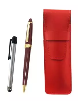 Slim cowhide pen case red Metal touch silver stick and Neo ballpoint pen set red D-600 ASR-ALST-600B-R