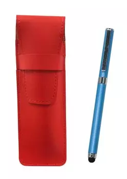 Slim cowhide pen case red smartphone touch metal cap ballpoint pen extra set blue T23-ASR-QSJW700-L