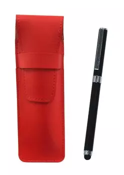 Slim cowhide pen case red smartphone touch metal cap ballpoint pen extra set black T23-ASR-QSJW700-B