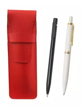 Slim cowhide pencil case black and Euro style brass parts mechanical pencil white red, extra-fine knock-type eraser, knock-type set, ASRER15B-NXS-W