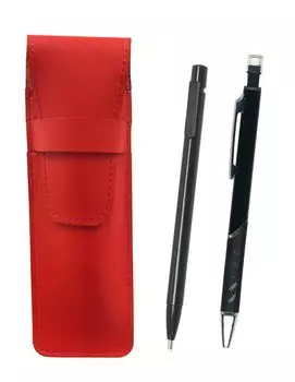Slim cowhide pencil case black and metal color mechanical black red, extra-fine knock-type eraser, pencil, ASRER15B-SI2067SP-B