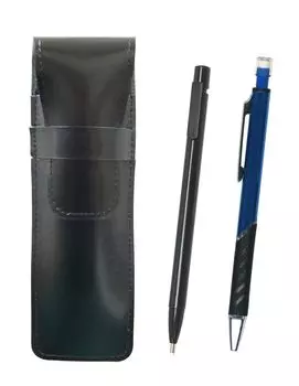 Slim cowhide pencil case black and metal color mechanical blue black, extra-fine knock-type eraser, pencil, ASBER15B-SI2067SP-L