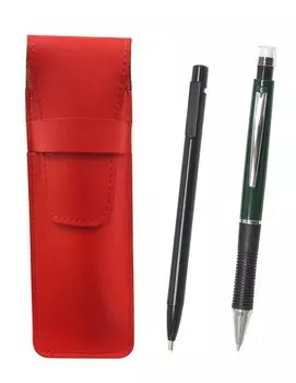 Slim cowhide pencil case black and metal point mechanical green red, extra-fine knock-type eraser, pencil, ASRER15B-WZ13SP-G