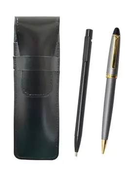 Slim cowhide pencil case black and Neo processing retro mechanical pencil set black, extra-fine knock-type eraser, D-1000 pear-gray ASBER15B-1000HS