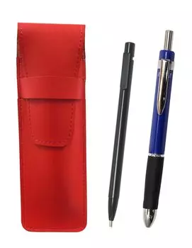 Slim cowhide pencil case black and triangle 3 mechanism rubber blue red, extra-fine knock-type eraser, set, ASRER15B-TR3M-L