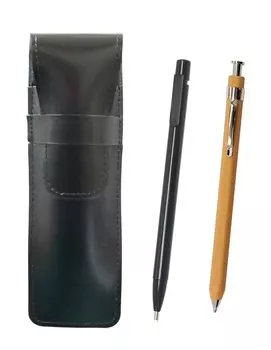 Slim cowhide pencil case black and wood powder mechanical pencil black, extra-fine knock-type eraser, ASBER15B-FB116 коричневый