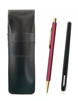 Slim cowhide pencil case black eraser black and all metal metallic wine sturdy hexagonal ladies mechanical pencil set pen-shaped T23-ASBMC46B-A6S