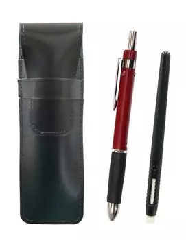 Тонкий пенал из коровьей кожи, черный ластик и треугольник, набор из 3 механических резинок, красная ручка T23-ASBMC46B-TR3M-R красный