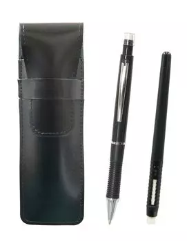 Slim cowhide pencil case black eraser black and metal point mechanical pencil black pen-shaped T23-ASBMC46B-WZ13SP-B