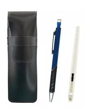 Slim cowhide pencil case black eraser white and metal color mechanical pencil blue pen-shaped T23-ASBMC46W-SI2067SP-L