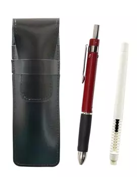 Slim cowhide pencil case black eraser white and triangle 3 mechanical rubber set red pen-shaped T23-ASBMC46W-TR3M-R