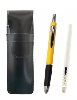 Slim cowhide pencil case black eraser white and triangle 3 mechanical rubber set yellow pen-shaped T23-ASBMC46W-TR3M-Y