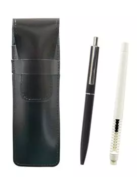 Slim Cowhide Pencil Case Black Eraser White and AP150 1965 Reprint Edition Ladies Mechanical Pencil Set with Metal Clip Black 2-Pack Pen-shaped