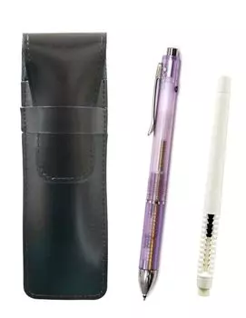 Slim cowhide pencil case black eraser white and 3 Mecha Japan clear set purple pen-shaped T23-ASBMC46W-CL3M-V