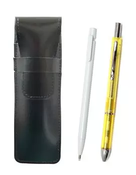 Slim Cowhide Pencil Case Black Extra Fine Knock Eraser White and 3 Mecha Japan Clear Set Yellow 2-Pack ASBER15W-CL3M-Y-2
