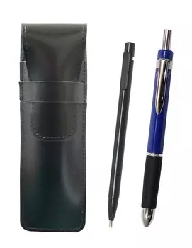 Slim Cowhide Pencil Case Black Knock Eraser Black and Triangle 3 Mechanical Rubber Set Blue 2-Pack Extra-Fine ASBER15B-TR3M-L-2