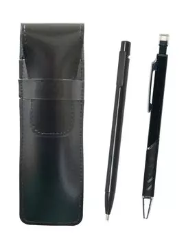 Slim Cowhide Pencil Case Black Knock Eraser Black and Metal Color Mechanical Pencil Black 2-Pack Extra-Fine ASBER15B-SI2067SP-B-2