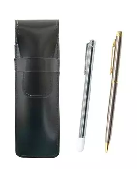 Тонкий пенал из коровьей кожи с черным металлическим индикаторным стержнем и шариковой ручкой из нержавеющей стали 902 ASB-701S-902