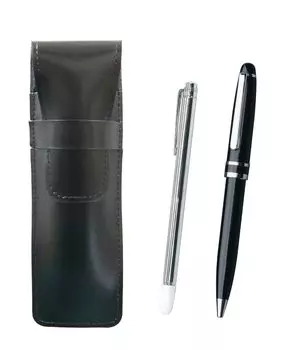 Slim cowhide pencil case black metal indicator stick and midnight rotating ballpoint pen set black ASB-701S-SA2002BP-B