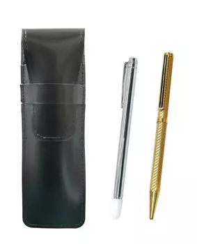 Slim cowhide pencil case black metal indicator rod and brass hexagonal rotating gold ballpoint pen set gold ASB-701S-6KSBP-K