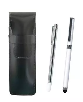 Slim cowhide pencil case black metal indicator stick and smartphone touch metal cap ballpoint pen extra set white ASB-701S-QSJW700-W